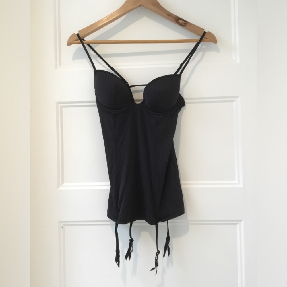 La SENZA Black Bustier with Underwire Cups and Garter Ties